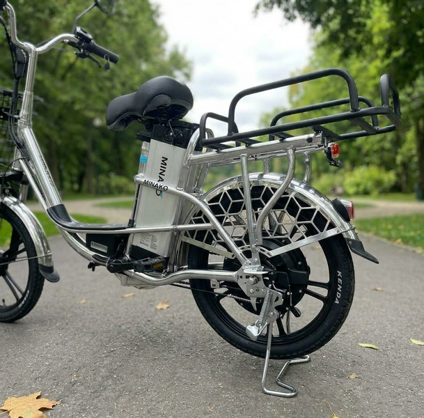 Електровелосипед Minako PRO18 Lux 600W Хром Вантажний Багажник Великі колеса 55039393-33833838 фото