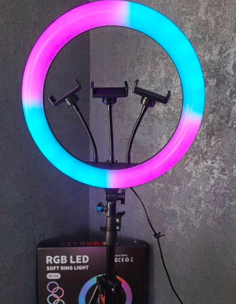 Кільцева LED лампа RGB MJ18 45см зі штативом 2 метри 234-3333 фото