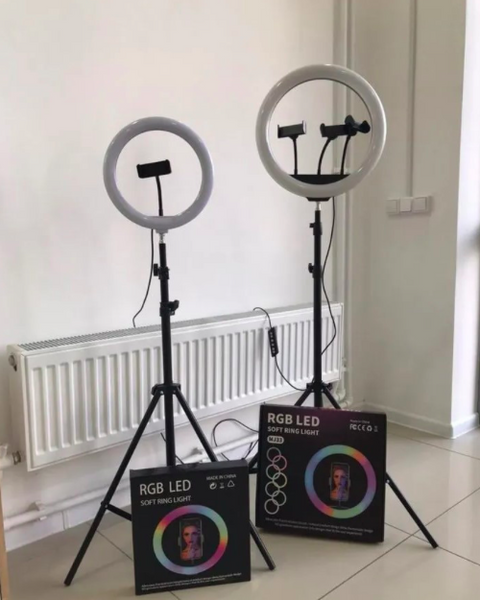 Кільцева LED лампа RGB MJ18 45см зі штативом 2 метри 234-3333 фото