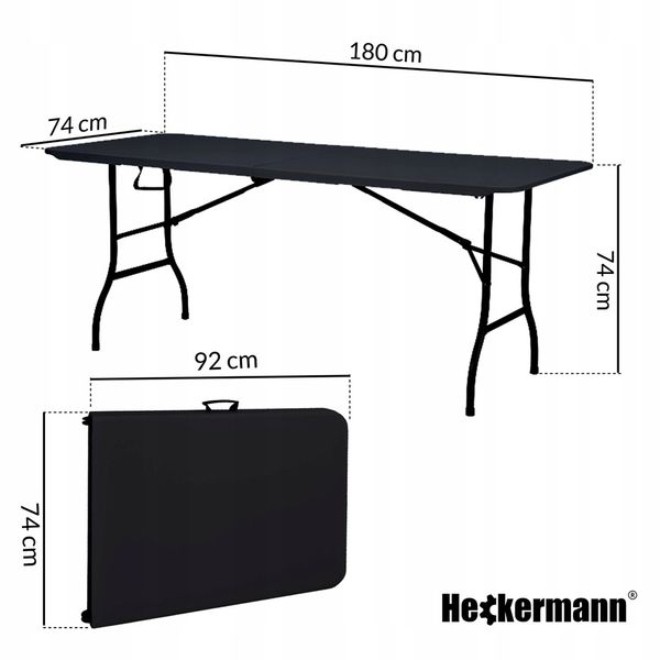 Стіл складаний переносний Heckermann 180х74х74 Black (XJM-Z180) 33873 фото