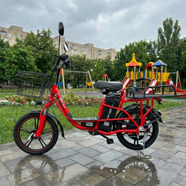 Електровелосипед Green Giant U18 Eco 600W червоний - вантажний посилений багажник 55M фото