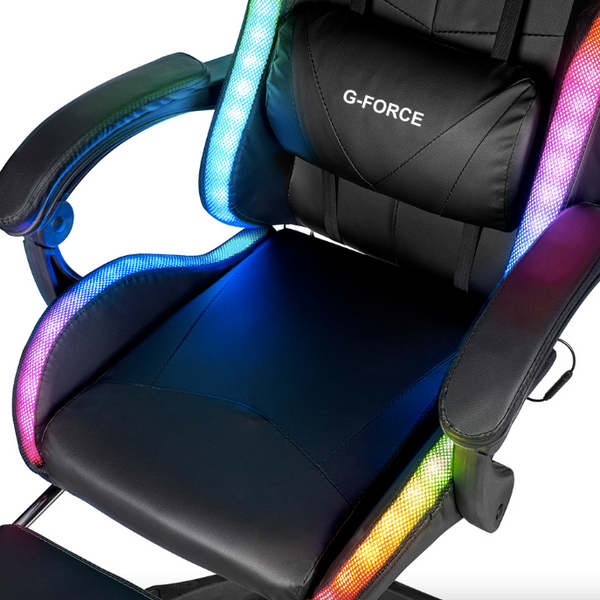 Геймерське крісло Hanert G-Force Black з RGB підсвіткою та підставкою для ніг GRGB фото