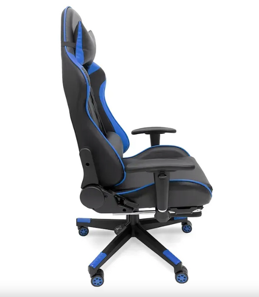 Геймерське крісло Primaveo Black/Blue з масажером, ергономічними подушками та висувною підставкою для ніг OJ9 фото
