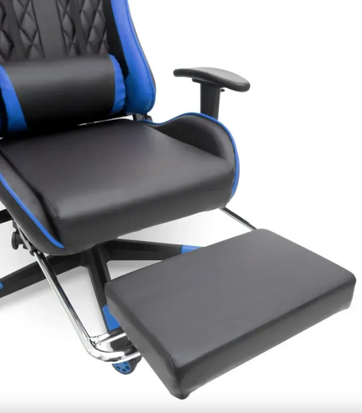 Геймерське крісло Primaveo Black/Blue з масажером, ергономічними подушками та висувною підставкою для ніг OJ9 фото