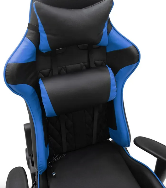 Геймерське крісло Primaveo Black/Blue з масажером, ергономічними подушками та висувною підставкою для ніг OJ9 фото