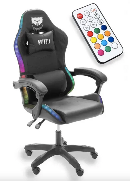 Геймерське крісло Grizzly з RGB LED-підсвіткою 12 режимів, чорне GR4 фото
