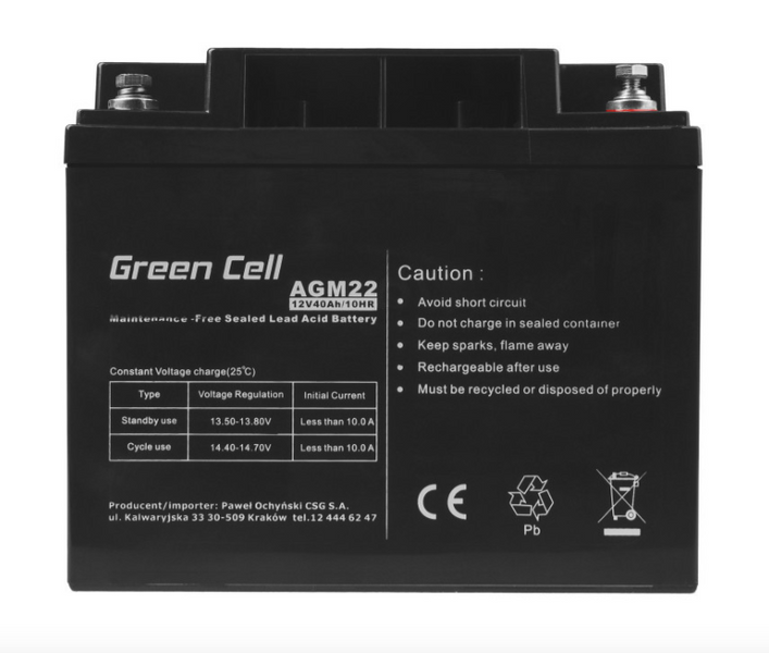 Акумуляторна батарея Green Cell VRLA AGM 12V 40Ah (AGM22) 029338-3838838 фото