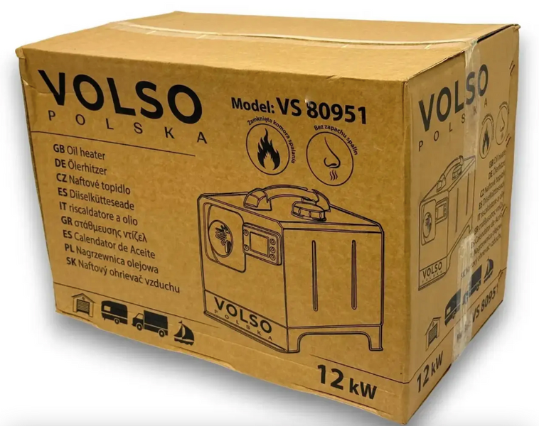 Автономний дизельний обігрівач 12kw, 12v/24v/220v алюмінієвий корпус VOLSO  VOLSO-12 фото