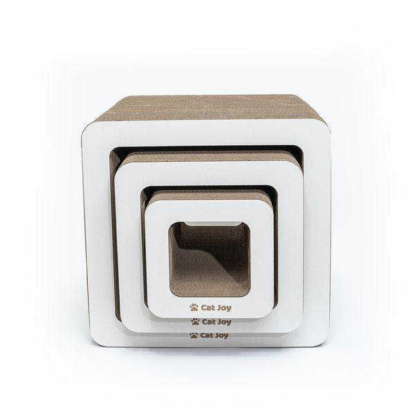 Кігтеточки з гофрокартону будиночки Набір з 3 кубів для котів “Бохо” Білий 6789876-76678 фото